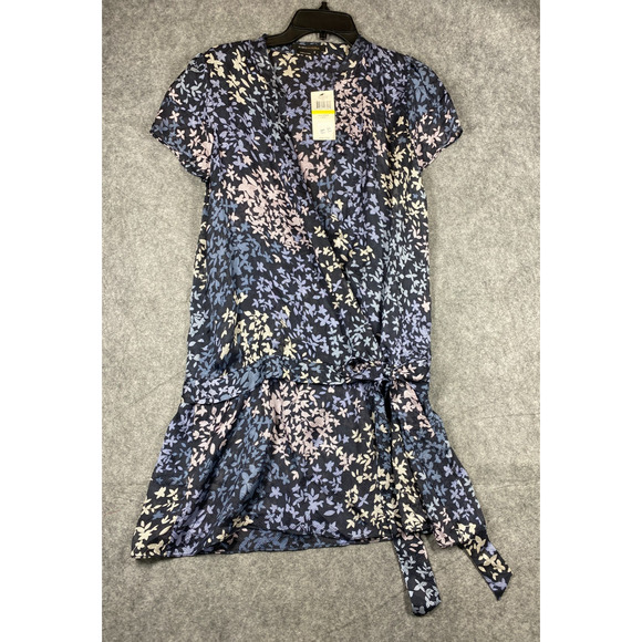 BCBGMAXAZRIA Blouse Womens Medium Purple Pink 100% Silk Floral Wrap Around - Picture 1 of 11